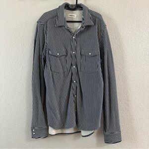 Taylor Stitch Navy and White Striped Casual Button Down Shirt